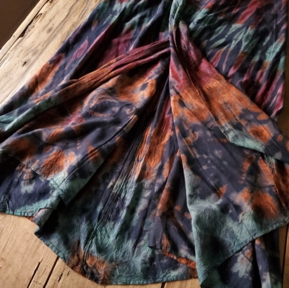 Gypsy Rose Tie Dye Wrap Maxi Flowy Boho Gypsy Festival Summer Skirt - Picture 7 of 12